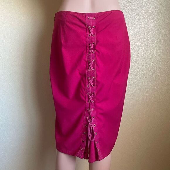 Body By Victoria Lace Up Corset Back Pencil Skirt Pink Size 8 - Picture 1 of 9